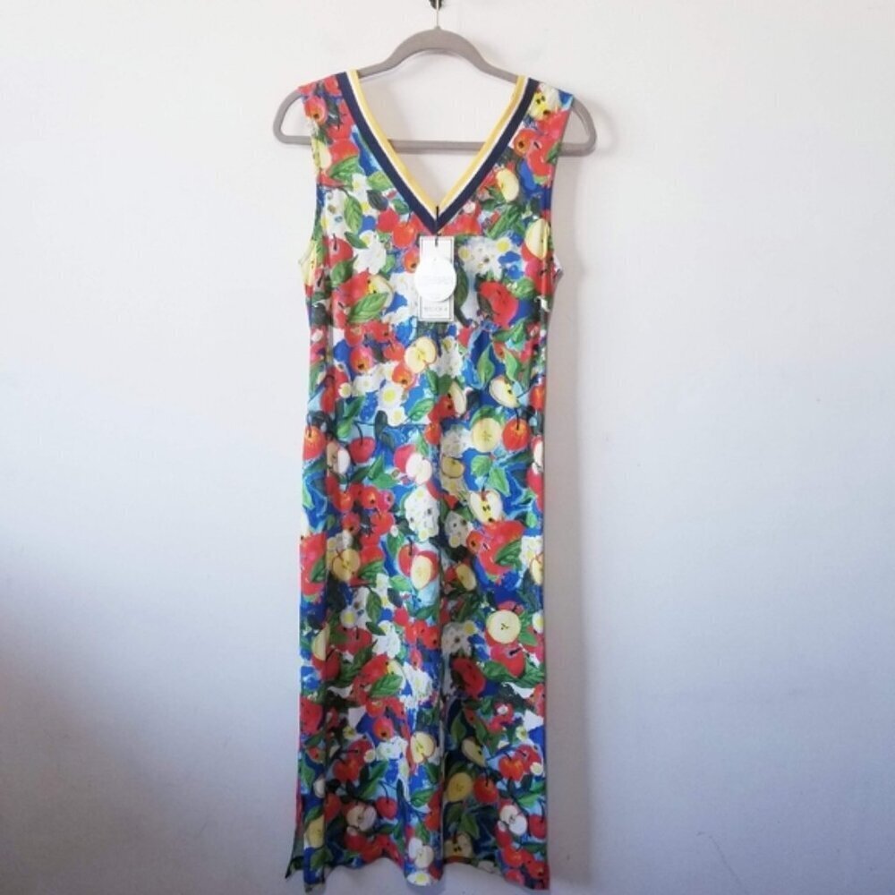 NWT Maloka Dress Size S Apple Daisy Print V Neck Midi Art To Wear